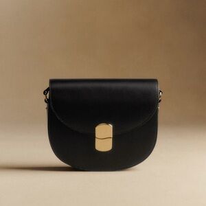 Sezane Claude Black Crossbody Bag with Gold Clasp